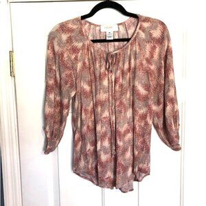Renee C. Size M Women’s Top Burgundy, Mauve, Tan and Gray 3/4 Sleeve Boho Loose